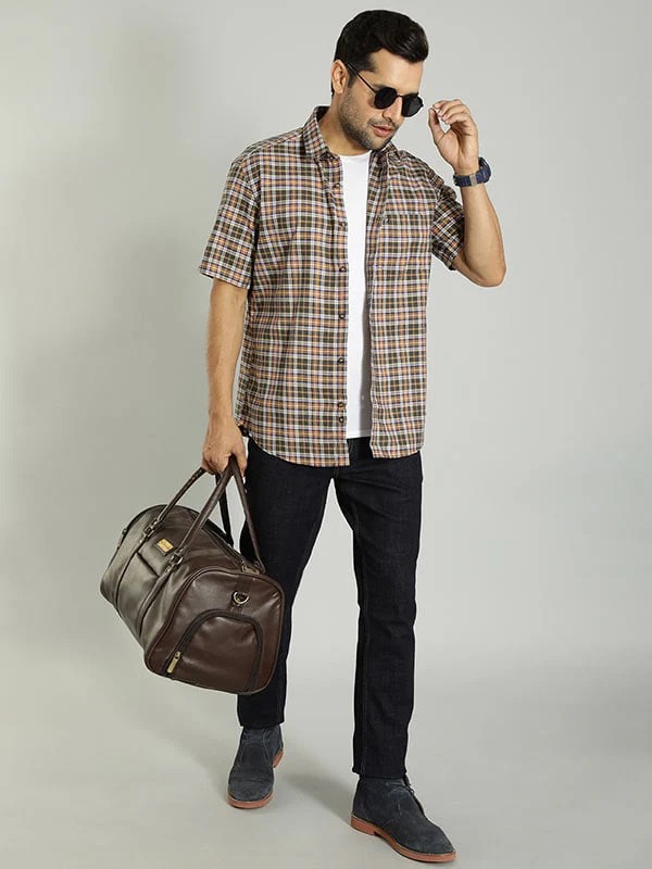 Indian Terrain Men's Slim Fit Half Sleeve Checkered Multicolor Shirt